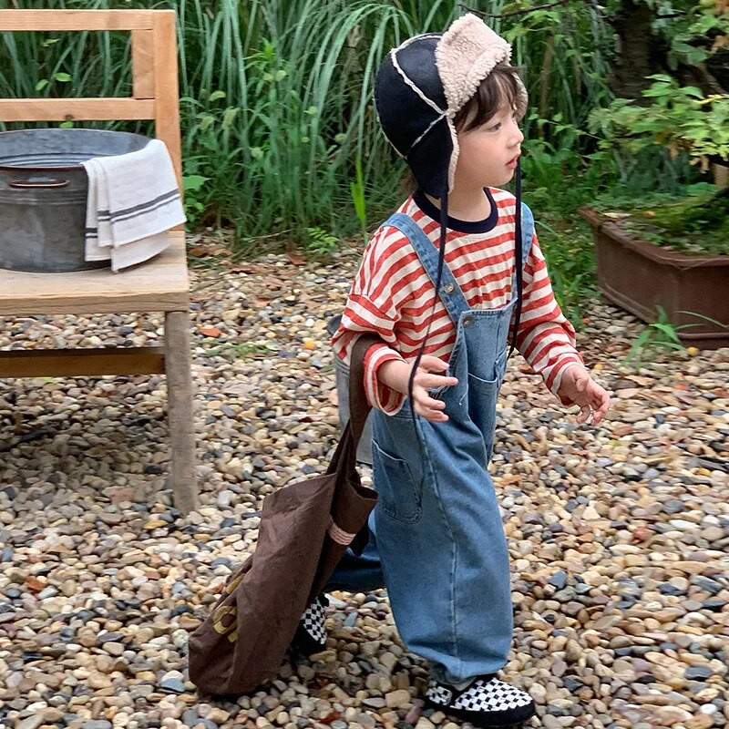 2023 Φθινόπωρο Παιδικές βαμβακερές τζιν φόρμες Αγόρια μονόχρωμο συνονθύλευμα παντελόνι Κοριτσίστικες χαλαρές φόρμες