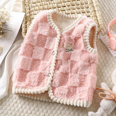 Girl Boy 2-8Y Children`s Vest Cardigan Unisex Vests Waistcoats Baby Flannel Thickened Home Clothes Toddler Girl Winter Clothes