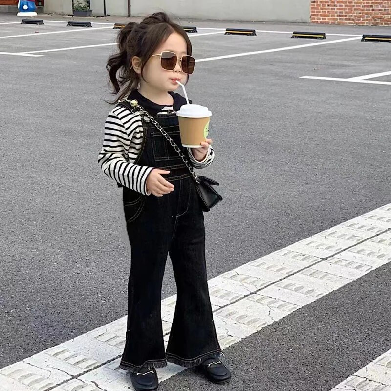 Kevad-sügis tüdrukute teksakombinesoon beebi kombinesoon Laste kombinesoon lastele ühes tükis riided laineline vöökoht vibu lõhik 2-7 a