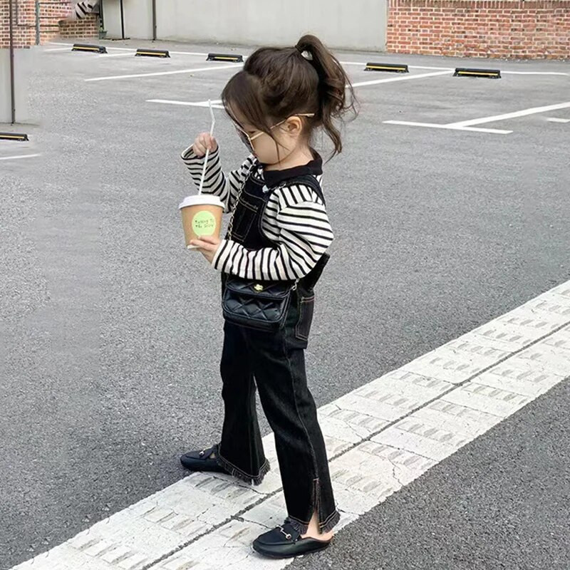 Kevad-sügis tüdrukute teksakombinesoon beebi kombinesoon Laste kombinesoon lastele ühes tükis riided laineline vöökoht vibu lõhik 2-7 a