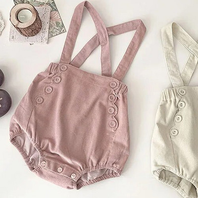 Korėjietiško stiliaus rudens žiemos vaikams vienspalvis velvetinis kombinezonas mergaičių dirželiu PP šortai Laisvalaikio mados kūdikių mergaičių PP šortai