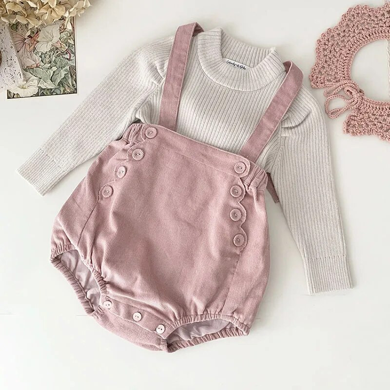 Korėjietiško stiliaus rudens žiemos vaikams vienspalvis velvetinis kombinezonas mergaičių dirželiu PP šortai Laisvalaikio mados kūdikių mergaičių PP šortai