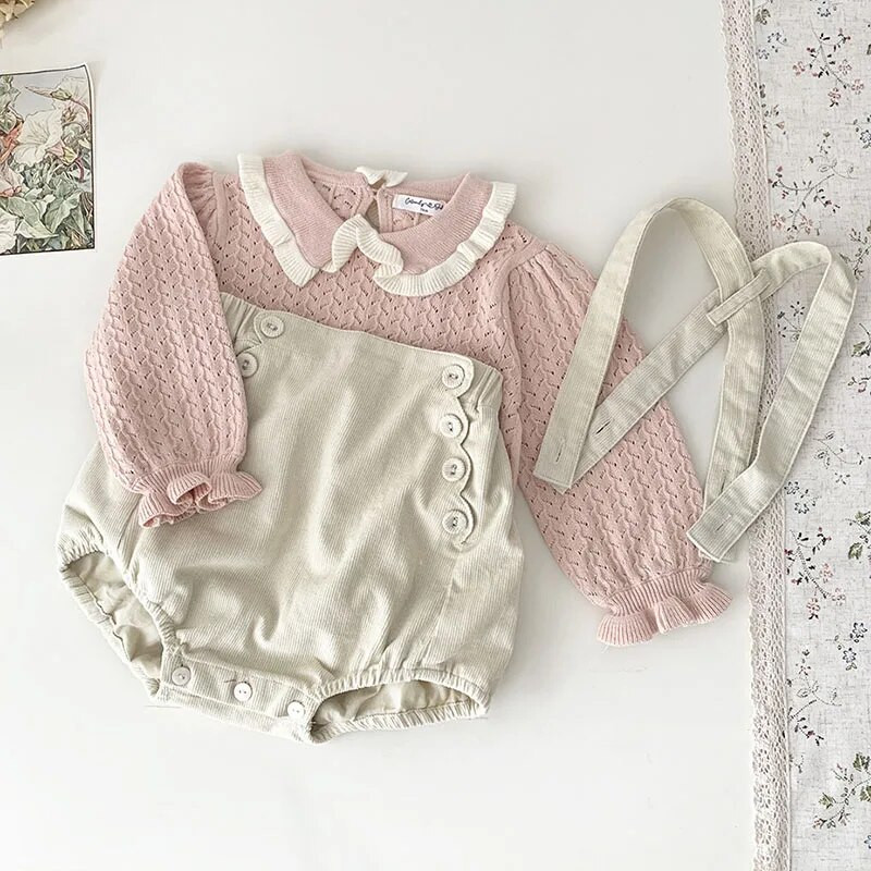 Korėjietiško stiliaus rudens žiemos vaikams vienspalvis velvetinis kombinezonas mergaičių dirželiu PP šortai Laisvalaikio mados kūdikių mergaičių PP šortai