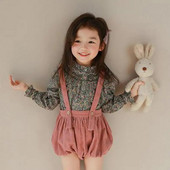 Pavasario rudeniniai vaikiški mergaičių velveto kombinezonai medvilniniai laisvi elastiniai juosmuo su reguliuojamu dirželiu trumpos kelnytės mergaičių mokinukėms