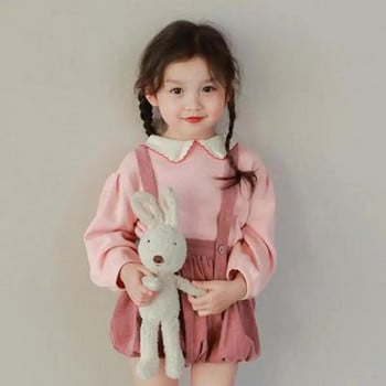 Ανοιξιάτικο φθινόπωρο Παιδικά κορίτσια κοτλέ φόρμες βαμβακερές φαρδιά ελαστική μέση ρυθμιζόμενη με λουράκι Κοντό παντελόνι για κοριτσάκια μαθήτριες