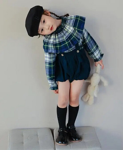 Pavasario rudeniniai vaikiški mergaičių velveto kombinezonai medvilniniai laisvi elastiniai juosmuo su reguliuojamu dirželiu trumpos kelnytės mergaičių mokinukėms