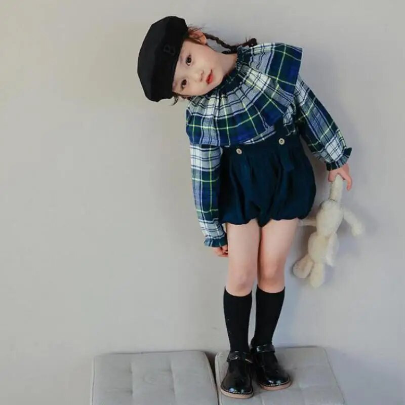 Pavasario rudeniniai vaikiški mergaičių velveto kombinezonai medvilniniai laisvi elastiniai juosmuo su reguliuojamu dirželiu trumpos kelnytės mergaičių mokinukėms