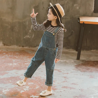 Tüdrukud Denim Kombinesoonid Sügistalvised Lasteriided Vabaajalised Lapsed Sukapüksid Püksid Tüdrukud Solid Laste Kombinesoon Teismeliste Teksad