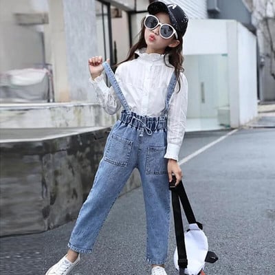 Tüdrukud Denim Kombinesoonid Sügistalvised Lasteriided Vabaajalised Lapsed Sukapüksid Püksid Tüdrukud Solid Laste Kombinesoon Teismeliste Teksad