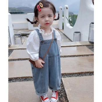 Нов корейски стил Деца Деца Големи широки дънкови гащеризони Бебешки дрехи Момчета Момичета Свободни универсални ежедневни панталони