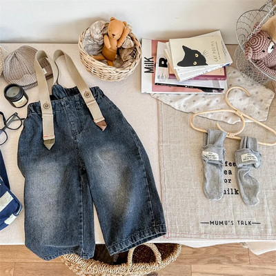 Nove jesenske dječje ležerne traperice s tregerima Djevojčica Kid Retro široki kombinezon Dječaci Dječje modne jednobojne hlače Hlače za dojenčad Hlače za sve vrste