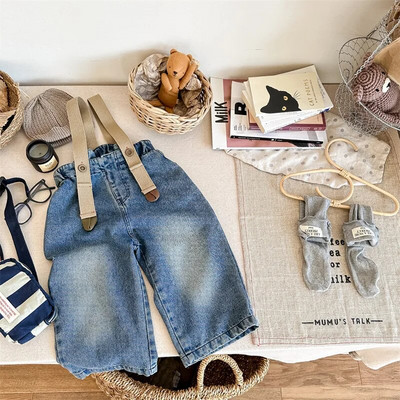 Nove jesenske dječje ležerne traperice s tregerima Djevojčica Kid Retro široki kombinezon Dječaci Dječje modne jednobojne hlače Hlače za dojenčad Hlače za sve vrste