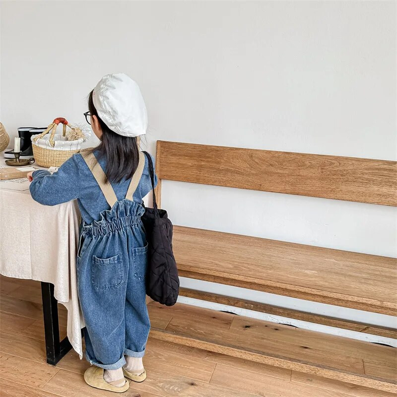 Nove jesenske dječje ležerne traperice s tregerima Djevojčica Kid Retro široki kombinezon Dječaci Dječje modne jednobojne hlače Hlače za dojenčad Hlače za sve vrste