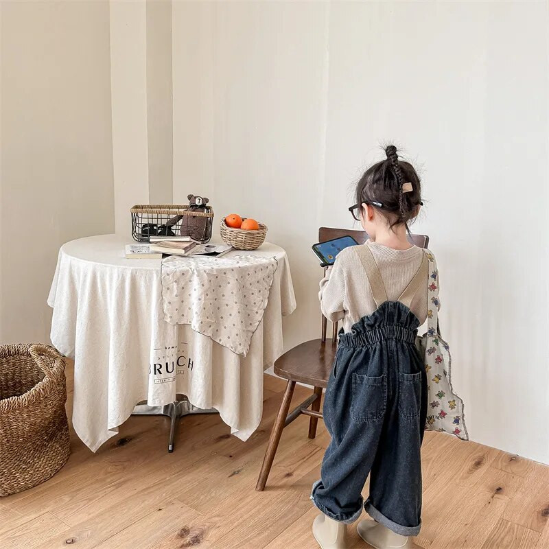 Nove jesenske dječje ležerne traperice s tregerima Djevojčica Kid Retro široki kombinezon Dječaci Dječje modne jednobojne hlače Hlače za dojenčad Hlače za sve vrste