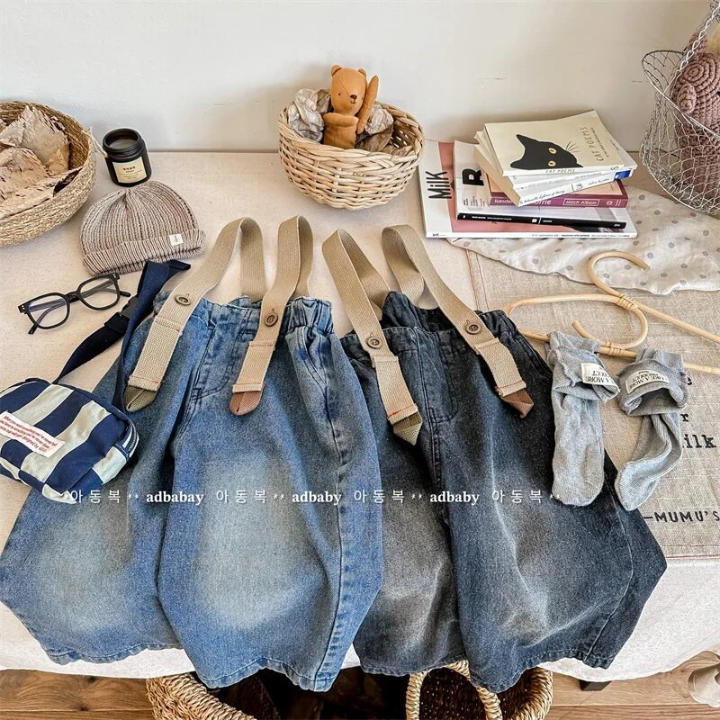 Nove jesenske dječje ležerne traperice s tregerima Djevojčica Kid Retro široki kombinezon Dječaci Dječje modne jednobojne hlače Hlače za dojenčad Hlače za sve vrste