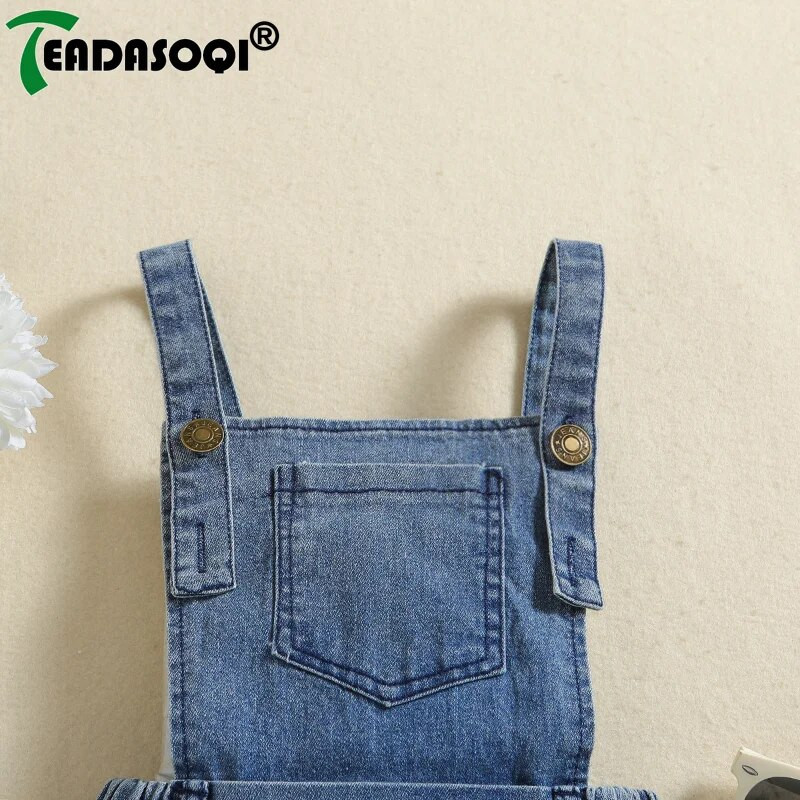 4-8M Vaikai Mergaičių Kombinezonai Drabužiai Pavasaris Rudens Dvigubi petnešėlės Džinsiniai Varpelio Apatiniai Vaikiški Mergaičių Kelnės Drabužiai