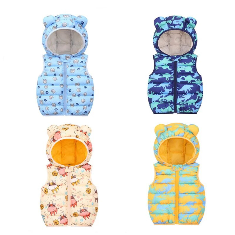 Παιδικό γιλέκο για κορίτσια Αγόρια Αμάνικο εμπριμέ μπουφάν με κουκούλα Ελαφρύ ζεστό πανωφόρι βρεφικά ρούχα Παιδικό πουπουλένιο γιλέκο φθινοπώρου
