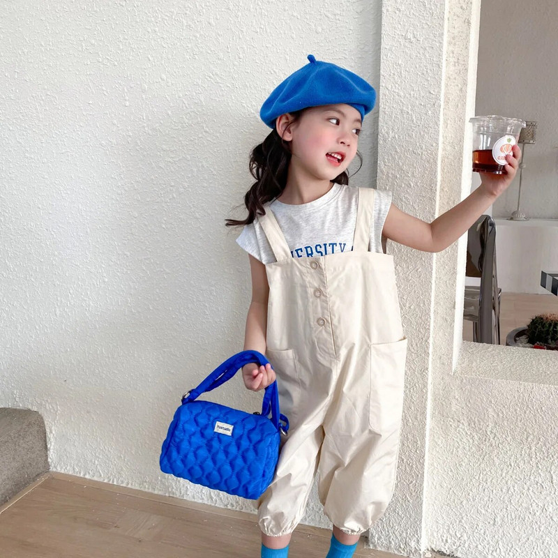 2022 m. vasaros mergaičių madingi vienspalviai laisvi kombinezonai mergaitei medvilninės, plonos juosmens petnešos, ilgos kelnės