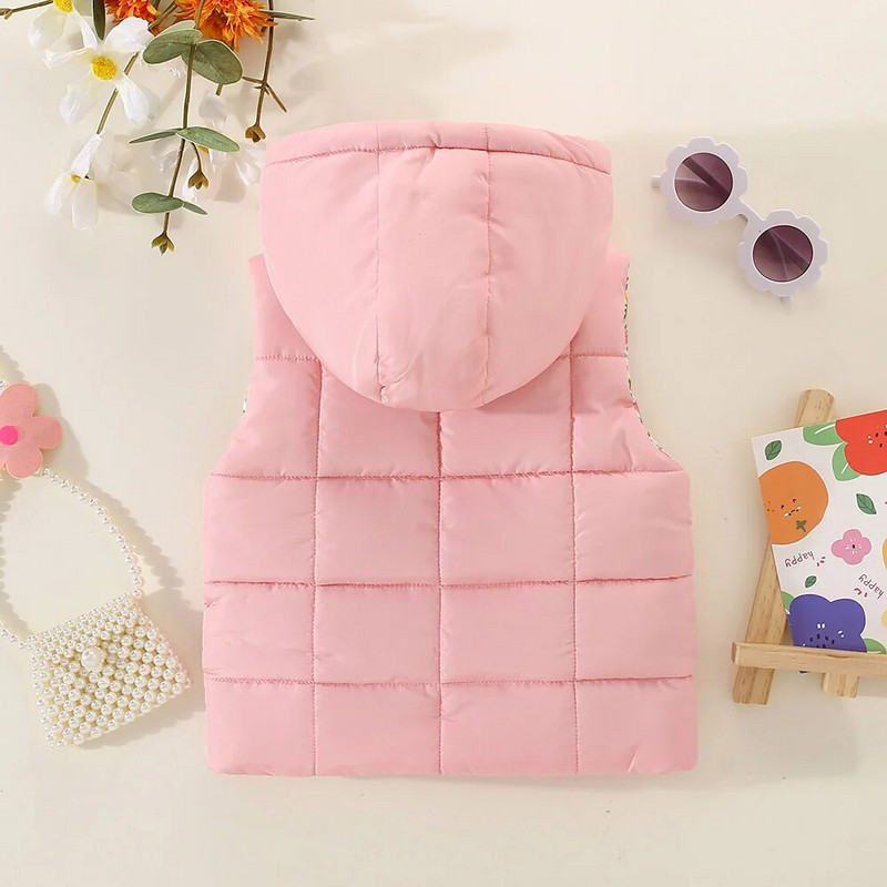 Koolieelikute roosa elevanditrükiga puuvillane vest, laste kapuutsiga sügis-talvine pealismantel