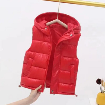 Детска жилетка за момчета Момичета с качулка Връхни дрехи Детско кадифено палто Пухено яке без ръкави Тийнейджърска зимна водоустойчива жилетка