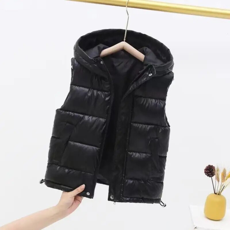 Laste vest poistele Tüdrukutele kapuutsiga Ülerõivad Laste sametmantel Varrukateta sulejope Teismeliste talvine veekindel vest