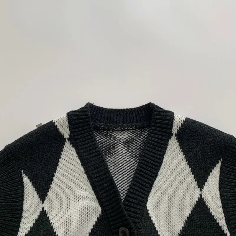 Παιδικά Πλεκτά Αγόρια Κορίτσια Μαύρο Λευκό Έλεγχο Χρώμα Αμάνικο Γιλέκο 1-6Y Baby Boys Girls Ανοιξιάτικο Φθινοπωρινό Ζακέτα