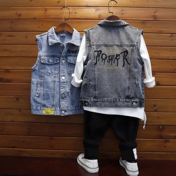 Cool Jackets Γιλέκο Παιδικό Γιλέκο Φθινοπωρινά Ρούχα για Εφηβικά Αγόρια Γιλέκο Κομψό γράμμα Jean Γιλέκο Hip Hop Τζιν παλτό φανελάκι Streetwear