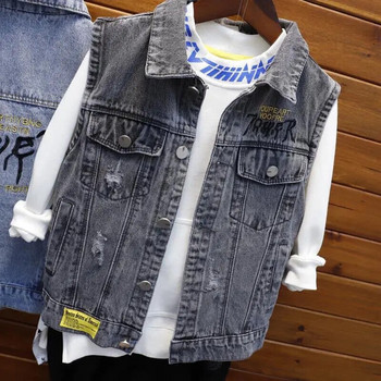 Cool Jackets Γιλέκο Παιδικό Γιλέκο Φθινοπωρινά Ρούχα για Εφηβικά Αγόρια Γιλέκο Κομψό γράμμα Jean Γιλέκο Hip Hop Τζιν παλτό φανελάκι Streetwear