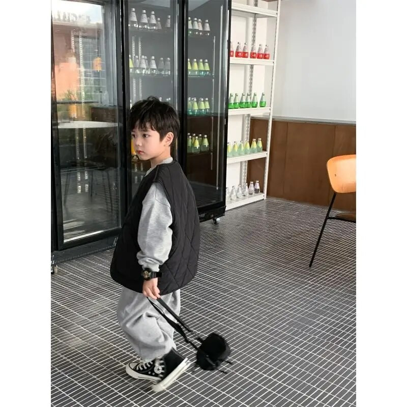 Berniukų rudens žiema Nauja madinga liemenė su apvalia kakle Laisvalaikio vakarietiško stiliaus Universalus Y2K Vaikiški drabužiai Viršutiniai drabužiai Paltai Viršutiniai