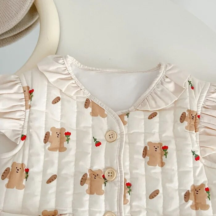 Νέο κορεατικό φθινόπωρο, χειμερινό χοντρό γιλέκο μωρό αντιανεμικό γιλέκο, παιδικό γιλέκο κοριτσιού, ανοιξιάτικο γιλέκο με δαντέλα, βαμβακερά ρούχα με επένδυση