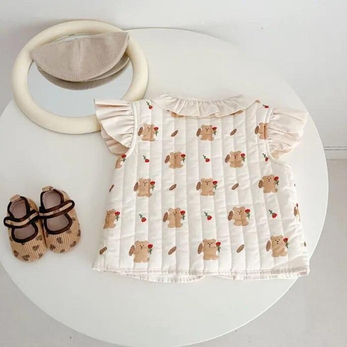 Νέο κορεατικό φθινόπωρο, χειμερινό χοντρό γιλέκο μωρό αντιανεμικό γιλέκο, παιδικό γιλέκο κοριτσιού, ανοιξιάτικο γιλέκο με δαντέλα, βαμβακερά ρούχα με επένδυση