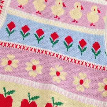 Сладка плетена жилетка за момичета Пролет Есен Анимационни раирани пуловери без ръкави Пуловери Детска жилетка за момиче Детски дрехи
