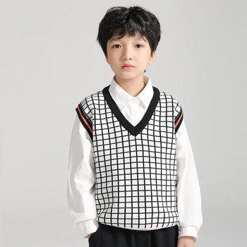 IYEAL Kids Boys Нова жилетка от чист памук в британски стил Момчета V-образно деколте без ръкави Плетена жилетка за училищна униформа