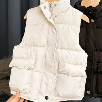 Модна зимна жилетка за момче, момиче, детска жилетка с памучна подплата Едноцветно горно облекло с цип Топли дебели бебешки дрехи 1-12 години