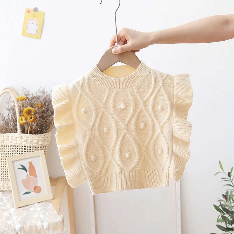 Proljeće jesen Dječji pleteni prsluk Pleteni prsluci s volanima za djevojčice Puloveri bez rukava Prsluci u korejskom stilu s prugama za malu djecu FY10061