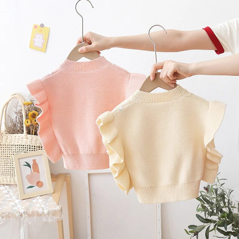 Proljeće jesen Dječji pleteni prsluk Pleteni prsluci s volanima za djevojčice Puloveri bez rukava Prsluci u korejskom stilu s prugama za malu djecu FY10061