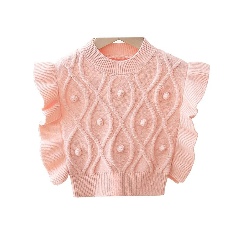 Proljeće jesen Dječji pleteni prsluk Pleteni prsluci s volanima za djevojčice Puloveri bez rukava Prsluci u korejskom stilu s prugama za malu djecu FY10061