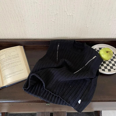 Vest Lasteriided Poiste sügishooaeg Poiste mood Tõmblukk Varrukateta Kamisol kudumine Triibuline Ümarkrae