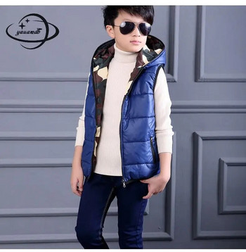 Yauamdb Παιδικά Γιλέκα Παλτό Χειμερινό 5-17 ετών Βαμβακερά Γιλέκα με κουκούλα για αγόρια δύο πλευρών Φορέστε ρούχα παραλλαγής Παιδικά ρούχα Y58