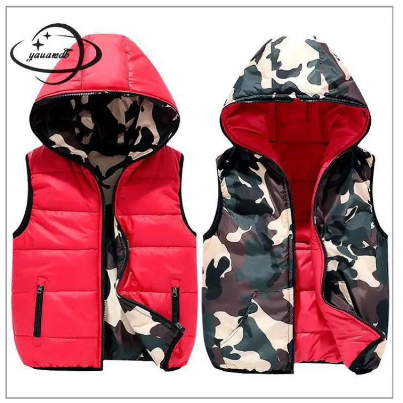 Yauamdb Lastevestid Mantel Talvine 5-17 a. Puuvillane poiste kapuutsiga vestid Kahe küljega Kandke Kamuflaaž riided Lasteriided Y58