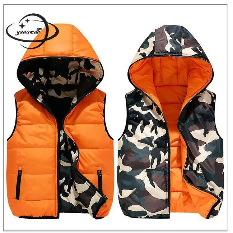 Yauamdb Lastevestid Mantel Talvine 5-17 a. Puuvillane poiste kapuutsiga vestid Kahe küljega Kandke Kamuflaaž riided Lasteriided Y58