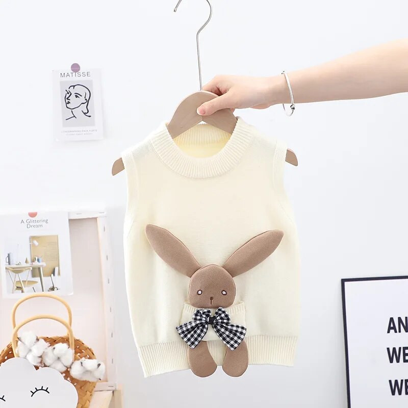 Mergaičių megztinis liemenė mergaičių liemenė megztinis Mielas triušis vaikų kūdikių vilnos megztinis Išorinės dėvėjimo liemenė vaikiškas paltas 1-6Y GY06061