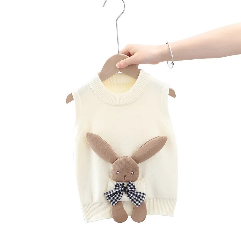 Mergaičių megztinis liemenė mergaičių liemenė megztinis Mielas triušis vaikų kūdikių vilnos megztinis Išorinės dėvėjimo liemenė vaikiškas paltas 1-6Y GY06061