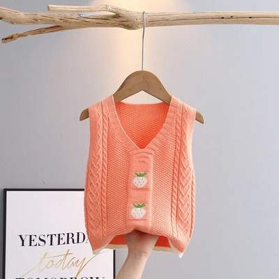 Mezgimo megztiniai be rankovių mergaitei, mielas braškių raštas 1-6 m. bamblys, laisvalaikio medvilninė plona liemenė mergaitėms GY04202