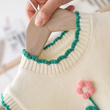 Пролет 2023 Нови плетени пуловери за момичета Жилетка Модни плетени жилетки с цветя за момичета Топове Детски бебета Пуловер с О-образно деколте FY12161