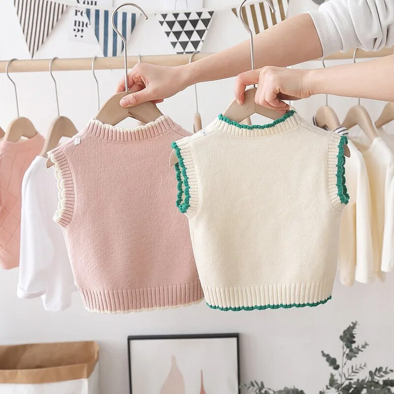 Proljeće 2023. Novi pleteni puloveri za djevojčice, modni prsluci za djevojčice, pleteni prsluci s cvijećem, majice, dječje, bebe, pulover s O-izrezom FY12161