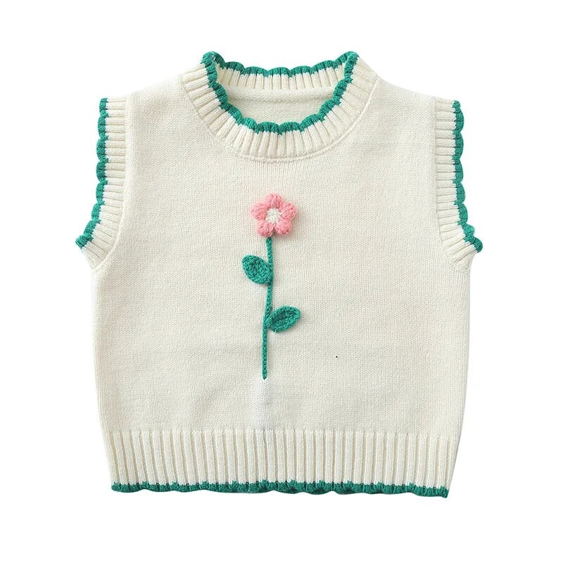 Proljeće 2023. Novi pleteni puloveri za djevojčice, modni prsluci za djevojčice, pleteni prsluci s cvijećem, majice, dječje, bebe, pulover s O-izrezom FY12161