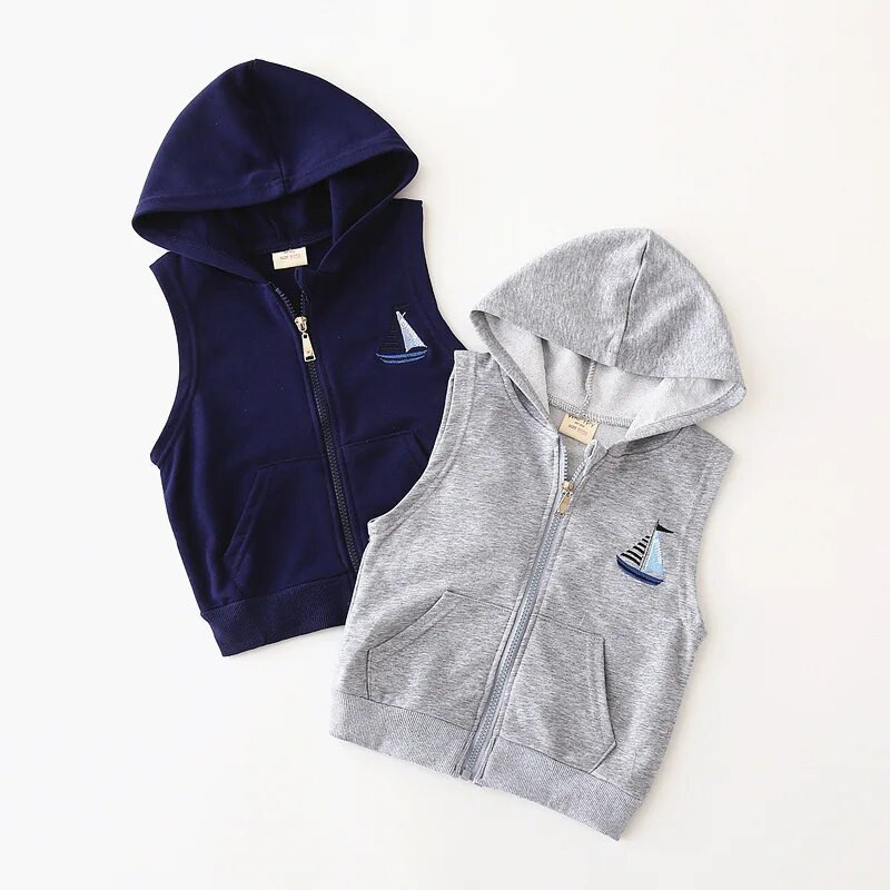 Lasteriided Beebipoiste Mantel kapuutsiga vest Varrukateta kampsunid Kevad- ja sügismood Multifilm Tõmblukuga kardigan 2023 Uus