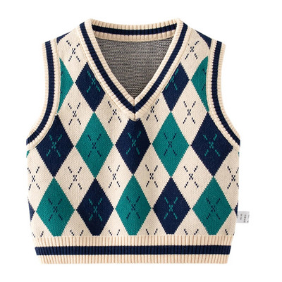 Vaikams berniukams Minkštos medvilnės megztinis liemenė madinga laisvalaikio preppy stiliaus trikotažas V kaklo megzti viršutiniai apatiniai mokykliniai uniforma poilsio drabužiai