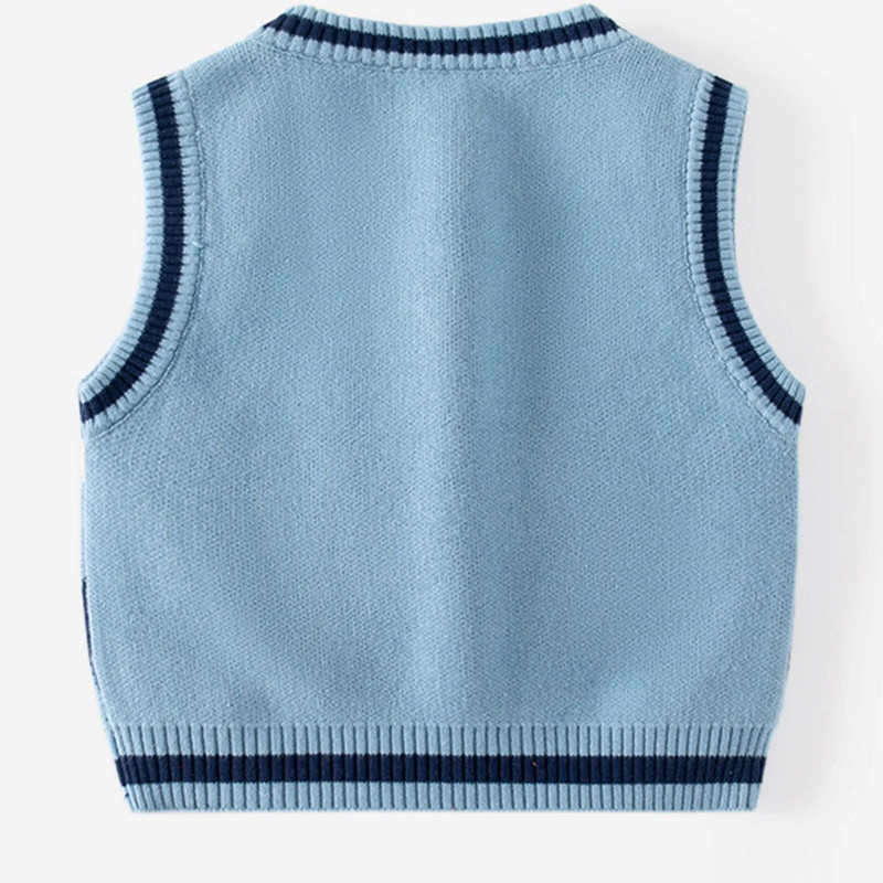 Vaikams berniukams Minkštos medvilnės megztinis liemenė madinga laisvalaikio preppy stiliaus trikotažas V kaklo megzti viršutiniai apatiniai mokykliniai uniforma poilsio drabužiai